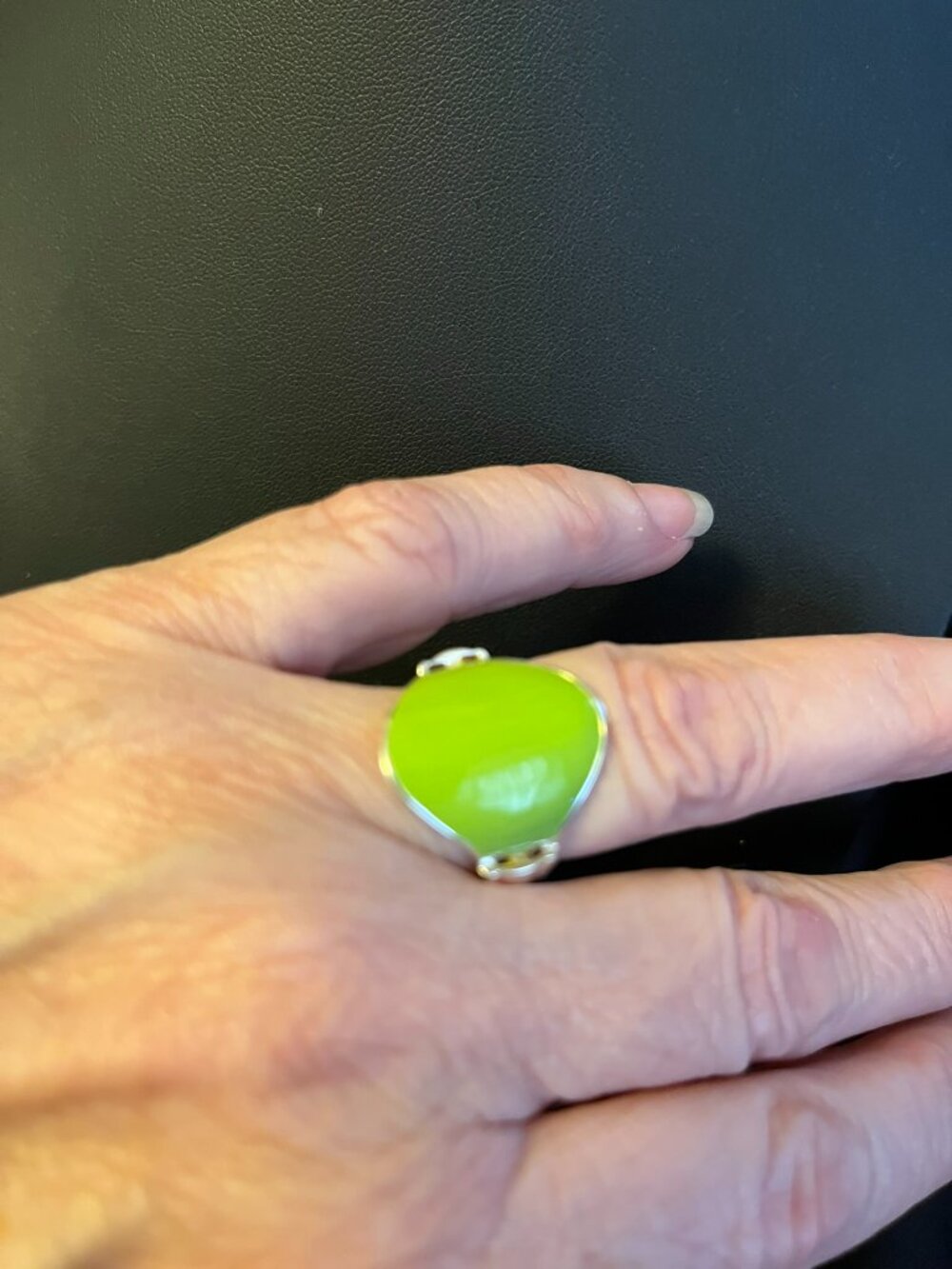 Sterling Silver Green Enamel Inlay Ring - Picture 5 of 9